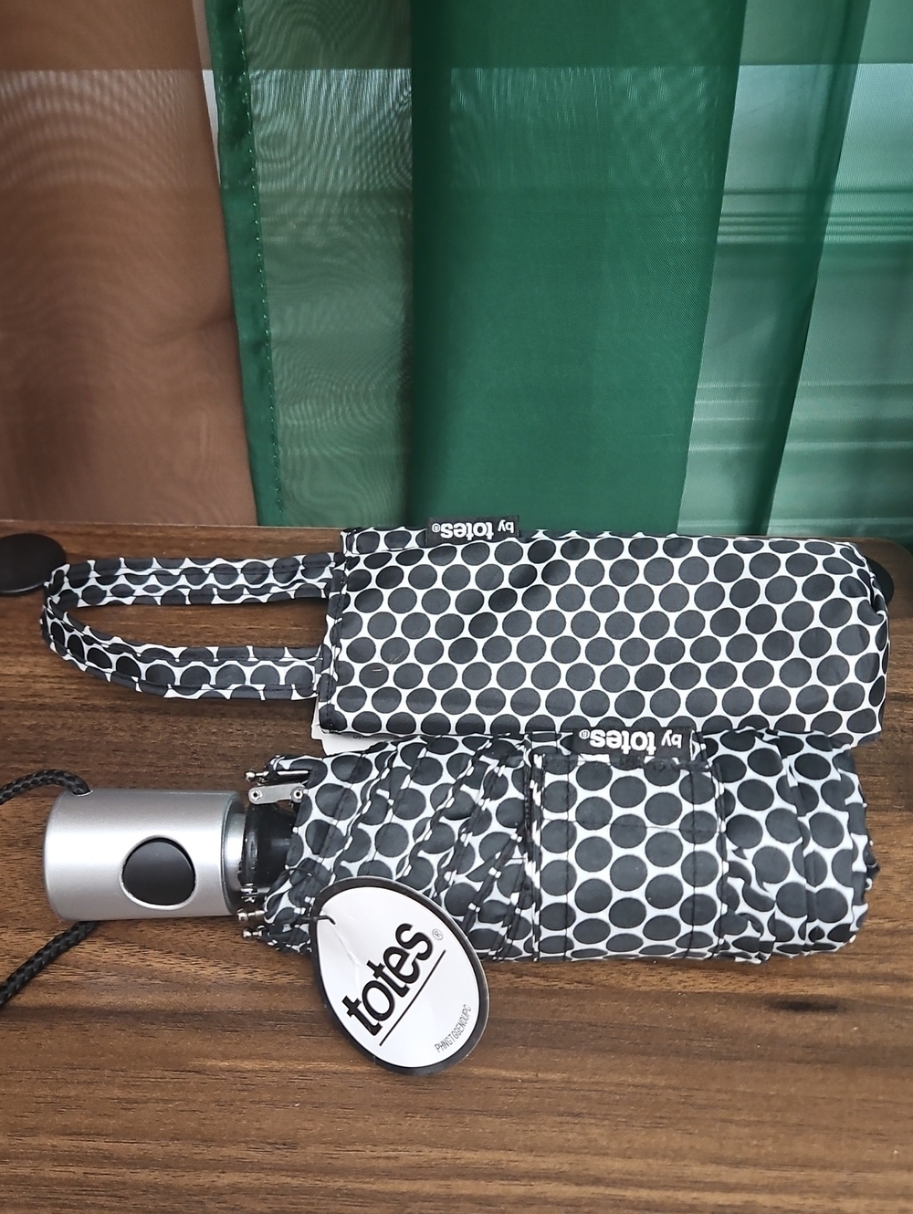 totes Black & White Polka Dot Compact Travel Umbrella